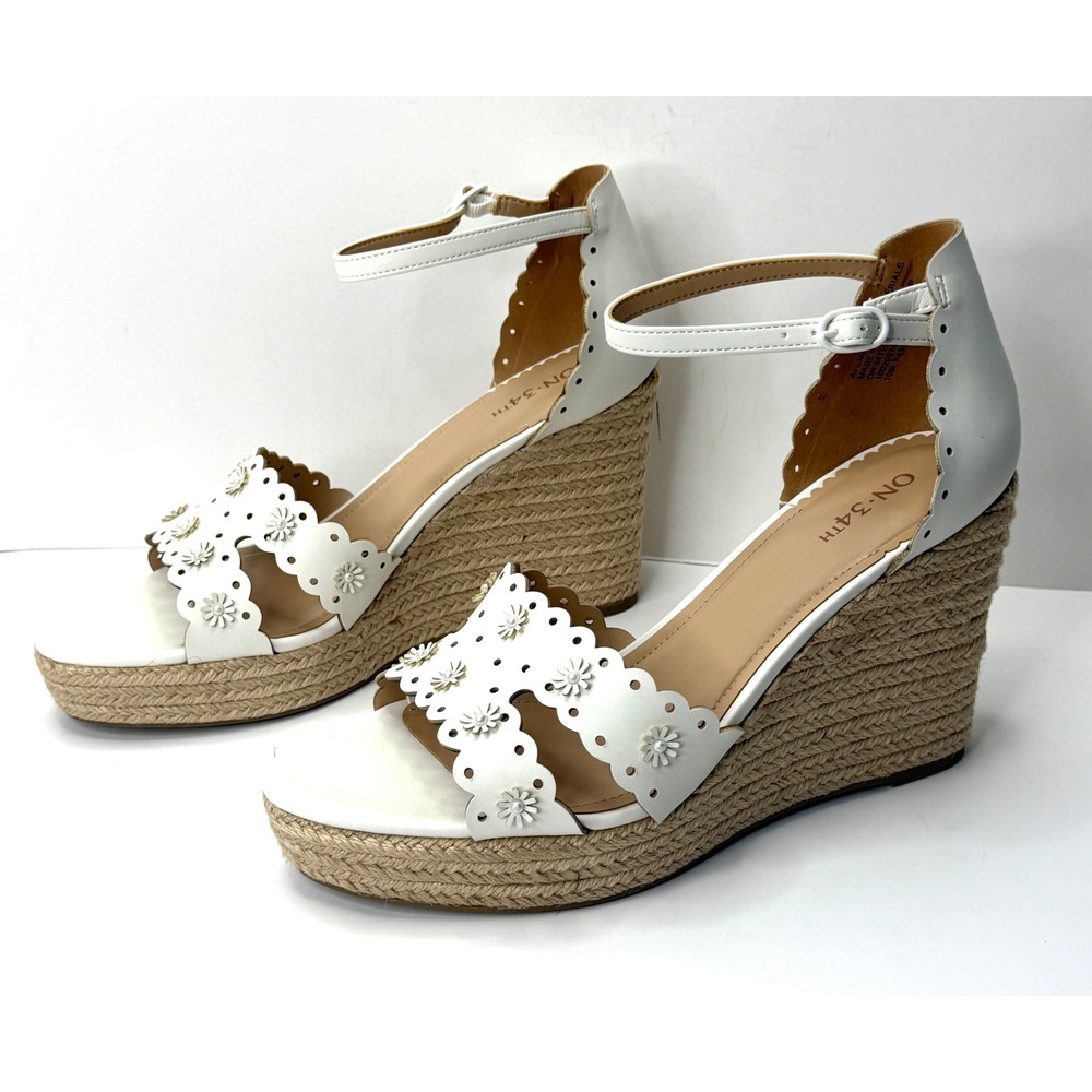 On 34th Women's Theodoree Espadrille Wedge Sandals White Linen Size 9M NWT/BOX - Picture 2 of 8